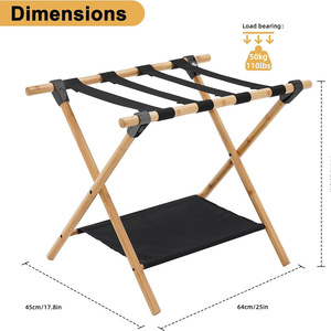 Bamboo Luggage Rack <b>Foldable</b> With Storage Shelf For Hotels Guesthouses Bedrooms Minimalist Design - Product Image 3