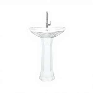 Élégant lavabo en céramique sur piétement 570x470x840mm, bac à linge en porcelaine pour salle de bain, idéal pour usage domestique. - Product Image 6