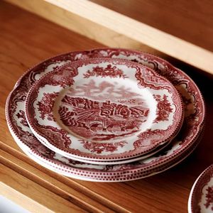 Piatto di <span class=keywords><strong>ceramica</strong></span> rosso reale rotondo artisti stoviglie set stoviglie stoviglie per uso domestico - Product Image 4