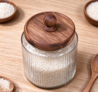 Pot de conservation en verre côtelé de 1000 ml avec couvercle hermétique en bois et bouton sphérique, récipient en borosilicate pour bonbons, haricots, aliments secs, cuisine