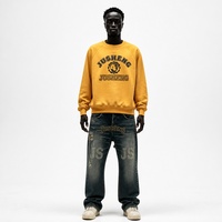 Ensemble sweat-shirt à col rond et jean JUSHENG, logo globe à lettres arquées jaunes, ensemble deux pièces, streetwear en denim