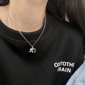 S925 Sterling Silver <b>Elephant</b> Necklace With Black Agate For Women Fashion Sweater Chain Vintage Animal Design <b>Gift</b> Jewelry - Product Image 1