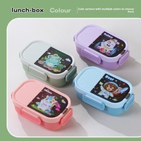 Boîte à lunch portable en acier inoxydable 304 à double compartiment, compatible micro-ondes, motif lapin et ours de dessin animé pour étudiants, pour repas, salades, fruits et sauces