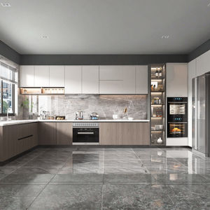 आधुनिक डिजाइन लकड़ी रसोई अलमारियाँ हल्के आधार अलमारियाँ द्वीप एक्रिलिक दरवाजा पैनल नल दराज स्लाइड हिंज हिंज - Product Image 1