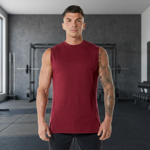 Plain Cotton Oversized Breathable Eco-Friendly Heavyweight Crewneck Loose Fit <b>Cropped</b> Boxy Acid Wash Tank <b>Top</b> for <b>Men</b> - Product Image 2