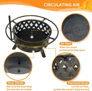 Large Round Metal Cast Iron Fire Pits Heated Stove Picnic Wood Burning Fire Pit Outdoor Barbecue Bonfire Pot Camping Fire Pit