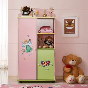 น่ารักเด็กสีชมพูไม้นางฟ้าเสื้อเด็กห้องนอนเฟอร์นิเจอร์ตู้เก็บเด็กตู้เสื้อผ้าสำหรับสาวๆ