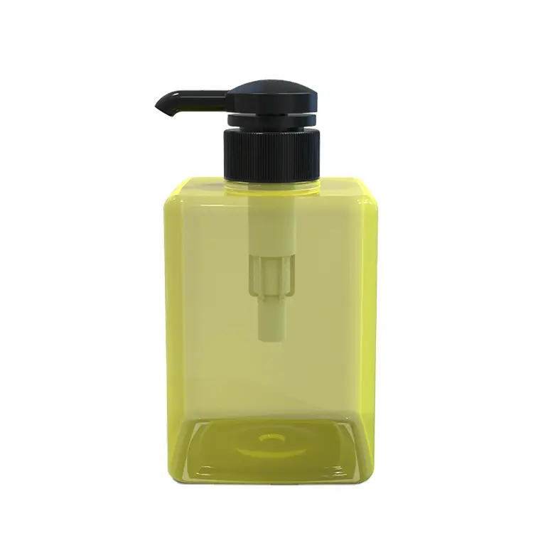 Оптовая продажа, пластиковая Квадратная бутылка под заказ из ПЭТ 500 мл с насосом для лосьона для косметики/шампуня/очищающего средства для лица, индивидуальный цвет
