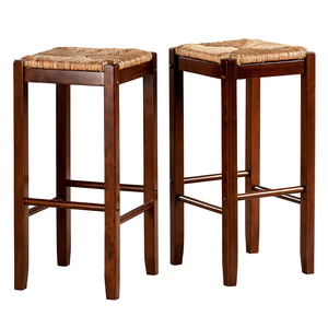 Tabourets de bar Kaden, ensemble de 2, assise en rotin, structure en bois, design traditionnel, mobilier de bar - Product Image 1
