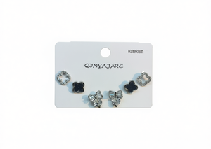 Set di Orecchini a Perno Qjnyajare Placcati Argento con Cristalli e Strass, Farfalla e Trifoglio, Gioielli Moda Donna in Argento 925 - Product Image 1