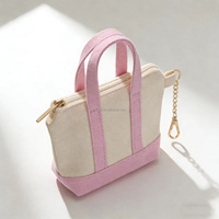 Porte-clés en toile en gros, mini sac à fermeture éclair en toile avec logo personnalisé et sangle rose, mini sac en toile personnalisé, porte-monnaie porte-clés