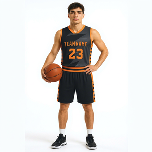 Ensemble d'uniformes de basketball personnalisés pour hommes, noir et orange, impression par sublimation, polyester respirant, vêtements d'équipe, taille adulte - Product Image 1