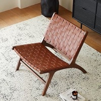 Chaise Selle Nordique en Rotin, Chaise d'Appoint Moderne Tressée pour Café/Restaurant, Chaise Longue Bohème pour Salon/Balcon/Salle à Manger