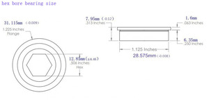 Fr8zz cuscinetti a sfere con foro esagonale flangiato 1/2 ID x 1-1/8 OD x 5/16 WD pollici cuscinetto di forma esagonale per attrezzi da giardino - Product Image 2