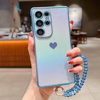 Funda de Teléfono con Correa de Moda, Electrochapada, con Forma de Corazón, de Gel TPU Suave, para Samsung Galaxy S21FE/S22/S23/S24 Plus/S25 Ultra/S26 Edge
