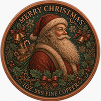 Pièce de monnaie ronde en cuivre fin .999 de 1 once, motif Père Noël en relief 3D, médaillon antique, décoration de Noël, cadeau