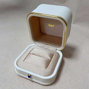 Custom Logo Square PU Leather <b>Ring</b> <b>Box</b> Gold Metal Edge Snap Button Engagement <b>Proposal</b> Jewelry Gift <b>Box</b> - Product Image 1