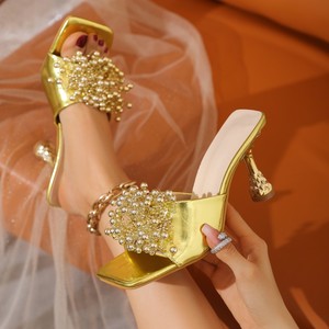 Nuevos Talones Altos Sexys, Escarpins, Mules, Sandalias de Punta Cuadrada para Mujer, Tacones Dorados para Damas - Product Image 1
