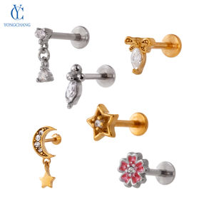 Piercing à lèvres oreille os goujon corps Piercing bijoux en acier inoxydable 316L plaqué or Zircon pour lune étoile fleur - Product Image 1