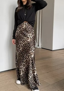 Phụ Nữ Của Casual Leopard Váy Thời Trang Satin In Dài Váy Cho Phụ Nữ Cổ Điển In Leopard Váy In Lỏng - Product Image 2
