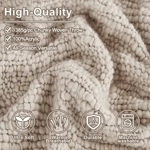 Cobertores luxuosos de tecido acrílico para sofá, cobertores extra grossos e grossos em linha térmica de fio acrílico, em categoria vestível