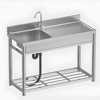 Évier amovible en acier inoxydable à cuve simple ou double avec plan de travail intégré et étagère de rangement pour cuisine et salle de bain (intérieur/extérieur)