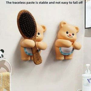 Soporte de plástico duradero con forma de oso, semimanual, para peine de baño, gancho de pared para inodoro y lavabo pequeño - Product Image 2