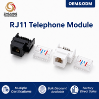 RJ11 Cat3 Jack Keystone Telepon Tanpa Alat RJ12 6P6C Modul Trapesium Transmisi Data