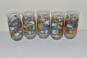 PLC HARDEES VINTAGE PEYO GLASSES LOT OF 5 - <strong>SMURFETTE</strong> PAPA (EJO71) Warranty Product - Product Image 1