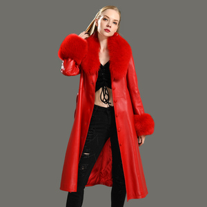 New Design <strong>Leather</strong> <strong>Jacket</strong> With Fox Collar <strong>Long</strong> <strong>Leather</strong> <strong>Jacket</strong> Genuine Women <strong>Leather</strong> <strong>Jacket</strong> - Product Image 3