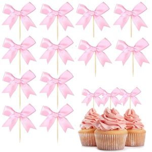 8 pz/pacco Topper per cupcake in poliestere a forma di fiocco, decorazioni per torte di compleanno a strato singolo, bandierine per dessert a forma di fiocco per ragazze - Product Image 1
