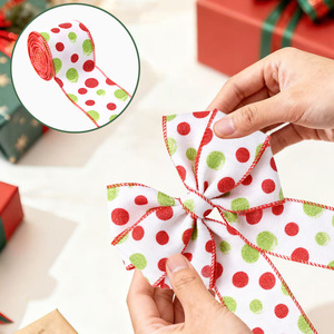 Polka-dot <strong>Grinch</strong>-themed Red-and-green Polyester Twill Christmas Party Decorations DIY Bow Ornament <strong>Ribbons</strong> - Product Image 3