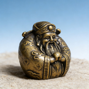 Scultura in legno naturale a forma di stella dorata con squame di drago di KI Tengqiao, raffigurante il Dio della Ricchezza, oggetto da collezione portatile, è un regalo per Att. - Product Image 1