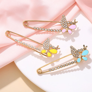 Butterfly Rhinestone Brooch Zinc Alloy Safety Pin Fashion Accessory For Clothing Cardigan Gift Decor 6x2cm - Product Image 2