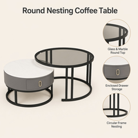 Precio Mayorista Directo: Juego de Mesa de Centro Compacta para Sala de Estar con Panel de Vidrio, Diseño Minimalista Mate, Doble Redondo, con Dos Niveles y Cajones Separados