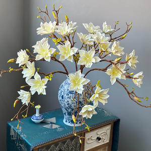 Fleurs artificielles de <span class=keywords><strong>magnolia</strong></span> <span class=keywords><strong>rose</strong></span> 3 étoiles porte-bonheur pour mariages, décoration intérieure et accessoires de photographie - Product Image 1