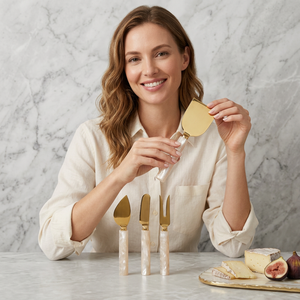 The Handmade Collection Gold Stainless Steel Cheese Knife Set Resin Handle Dishwasher <b>Microwave</b> Oven Safe Durable Cheese Tools - Product Image 1
