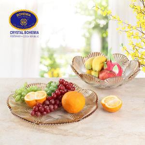 Crystal Bohemia Fruit Platter Amber Edge Lead Free Carving Design For Home Or Gift - Product Image 2