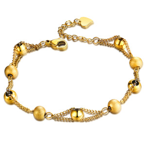 <b>Gold</b> Rose <b>Gold</b> Ball <b>Bead</b> <b>Bracelet</b> Adjustable Stainless Steel Jewelry Gift - Product Image 2