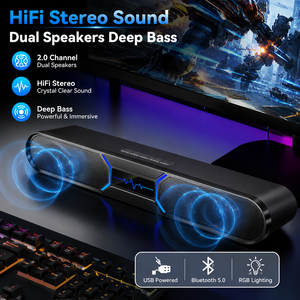 Haut-parleurs d'ordinateur Bluetooth RGB personnalisés OEM, <span class=keywords><strong>barre</strong></span> <span class=keywords><strong>de</strong></span> <span class=keywords><strong>son</strong></span> multimédia portable 2.0 avec éclairage dynamique arc-en-ciel - Product Image 4
