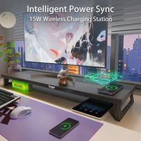Support d'écran en métal noir de 1100 mm avec hub USB 3.0 intégré et ports de charge rapide pour une connectivité multi-appareils