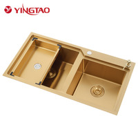 Évier de cuisine YINGTAO, nouveau design, à encastrer, finition dorée polie, noir, contemporain, double bac, pour intérieur