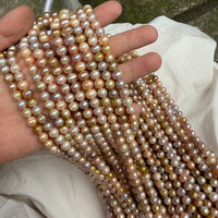 Vente en gros de perles d'eau douce de haute qualité, 7-8 mm, presque rondes, sans noyau, couleur rose-violet, pour la fabrication de bijoux