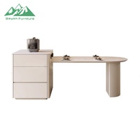 Table de salle à manger combinée avec îlot de cuisine extensible Wayon, moderne, en pierre frittée, table à manger intégrée avec design en arc pour les petits espaces