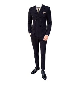 Abiti da uomo d'affari doppiopetto di fascia alta di dimensioni personalizzate abiti da cerimonia da ufficio con motivo a righe set tre pezzi di abbigliamento da lavoro - Product Image 4