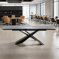 Table à manger rectangulaire extensible moderne et luxueuse sur mesure, pieds en métal, plateau en verre trempé, 4 chaises, hôtel, école, appartement