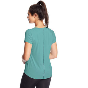 Conception personnalisée pour femmes T-shirts en polyester vierge 100% Polyester Sport T Shirt Plain Solid Color O Neck Slim Fit Short Sleeve T Shirt - Product Image 3