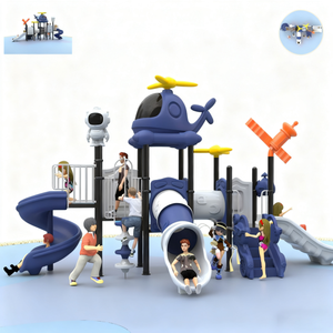 Structure de jeu extérieure durable sur le thème de l'aviation spatiale, avec structure en acier, toboggans en tubes PVC et maisonnette, pour écoles et parcs d'attractions - Product Image 2