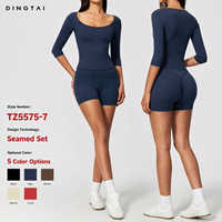 Halbarm-Shorts-Set für Damen Taillenschnürendes Slim-Fit-Gym-Outfit Pullover Crop-Top Po-Formend Schnelltrocknend Atmungsaktiv 2-teilig