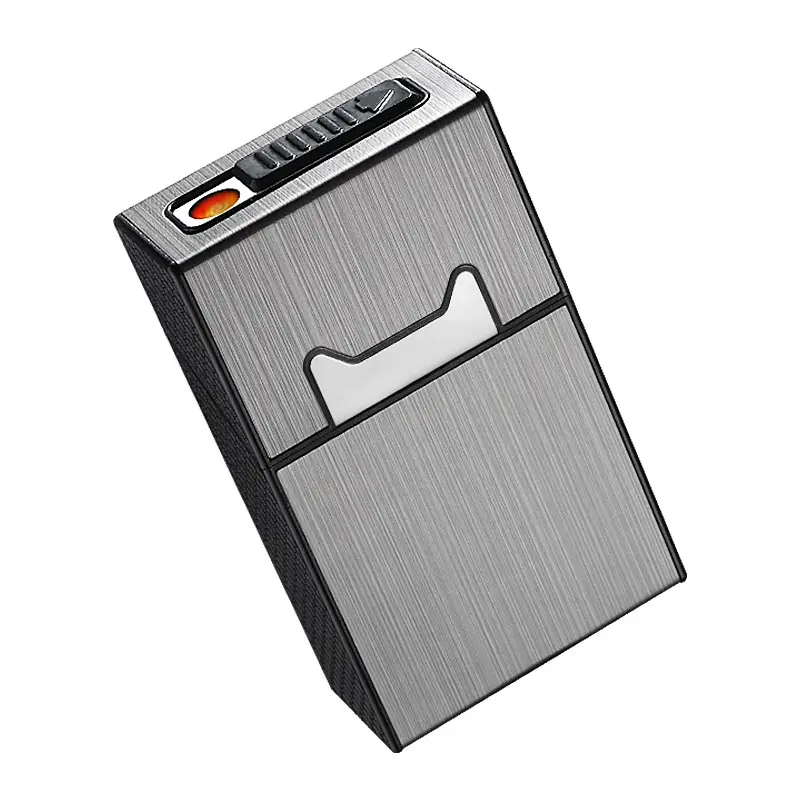 Étui à cigarettes en métal en aluminium Design classique 20 pièces avec briquet USB forme carrée rectangulaire impression de Logo personnalisé